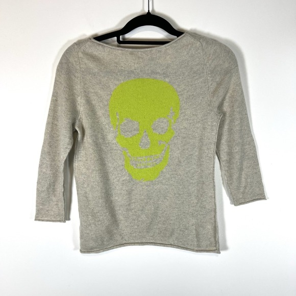 Skull‎ Cashmere Sweater Womens XS Black 360 Crew Neck Pullover Long Sleeve Beige